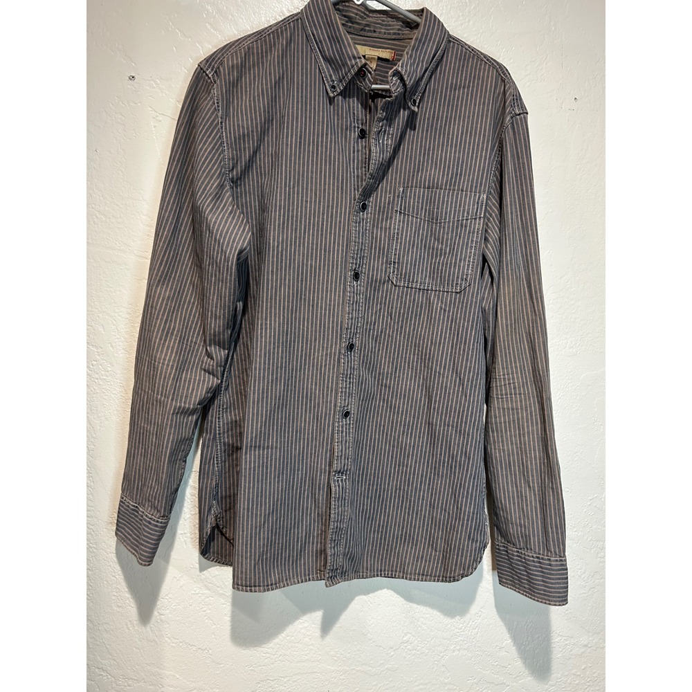 Banana‎ Republic Heritage Mens Striped Button Down Shirt Grey Tan Medium 15-15.5